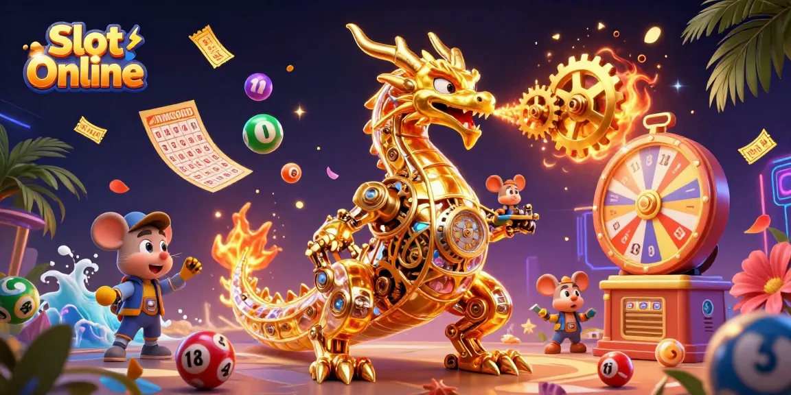 Engage in Slot Online excitement with colorful dynamic visuals featuring a golden dragon.