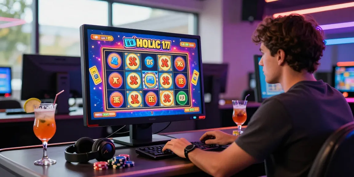 Player engaging with online casino at https://scoarch.org.uk, vibrant slot game, modern atmosphere.
