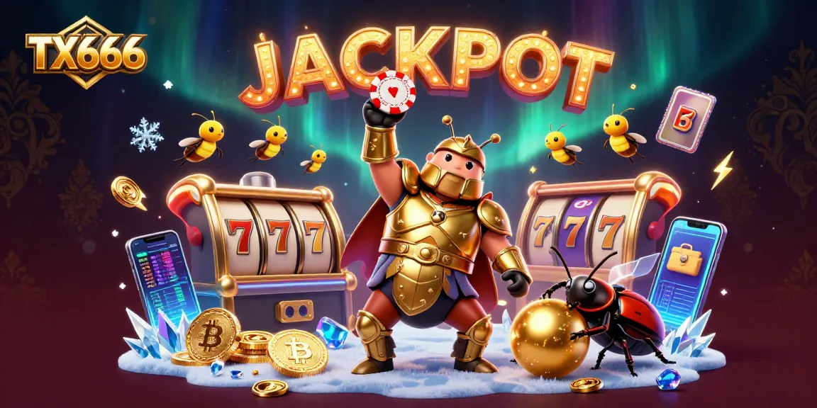 Engage with TX666 as the victorious beetle lifts a poker chip, celebrating a winning moment in the digital casino.