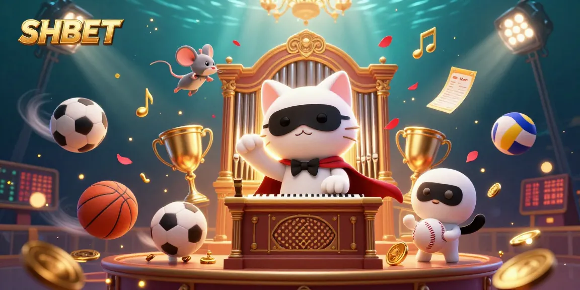 Experience SHBET's thrilling gaming atmosphere with cartoon characters amidst dynamic sports elements.