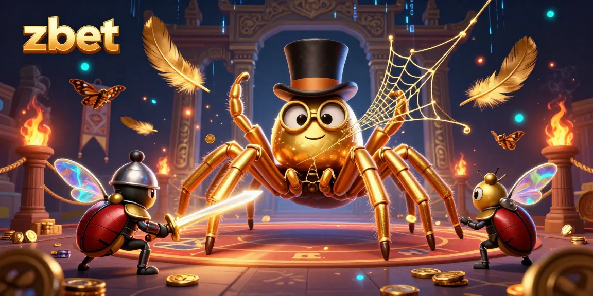Join the excitement of zbet with a fearless beetle knight facing a golden tarantula in a casino scene.