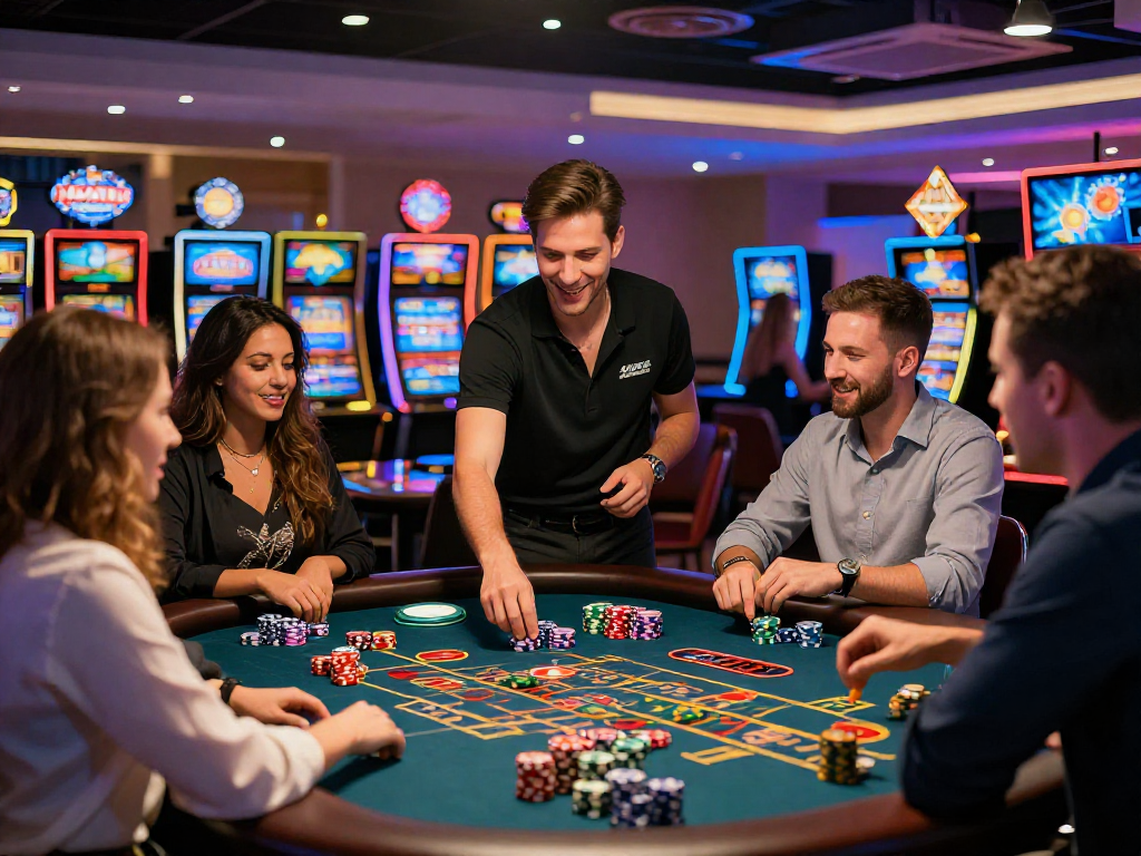 Giocatori entusiasti nei casino non AAMS mentre interagiscono al tavolo della roulette.