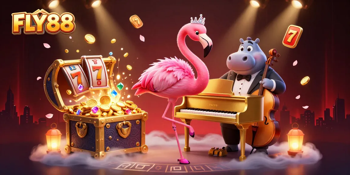 FLY88 brings vivid casino excitement with colorful gaming elements and iconic characters in a lively scene.