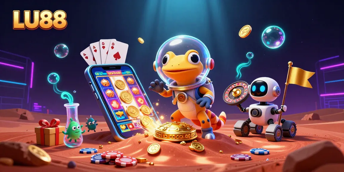 LU88 promises thrilling gaming with dynamic casino elements in a vibrant 3D animated scene.