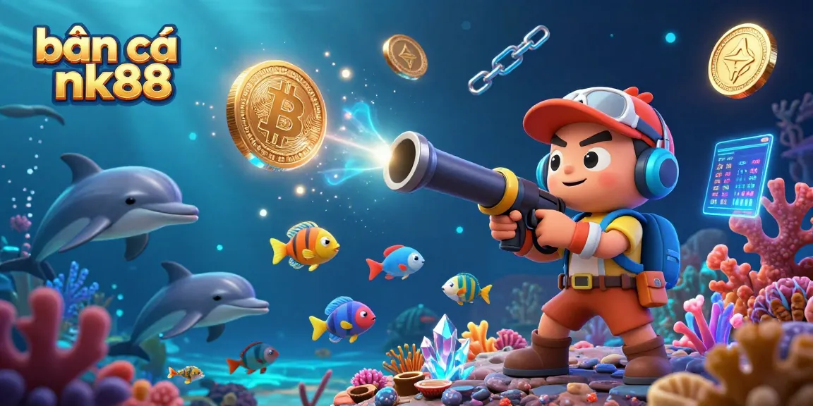 Bắn cá nk88 showcases an underwater action scene with colorful sea creatures and dynamic gameplay elements.