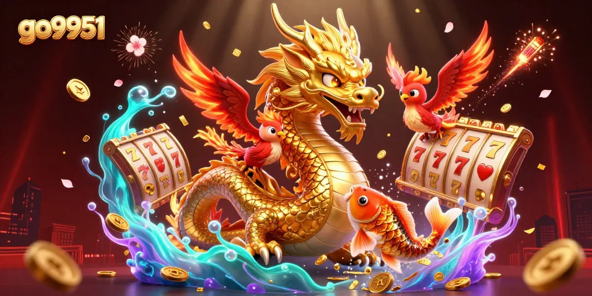 Experience thrilling wins with the go9951 casino dragon and phoenix illustration amidst vibrant symbols.
