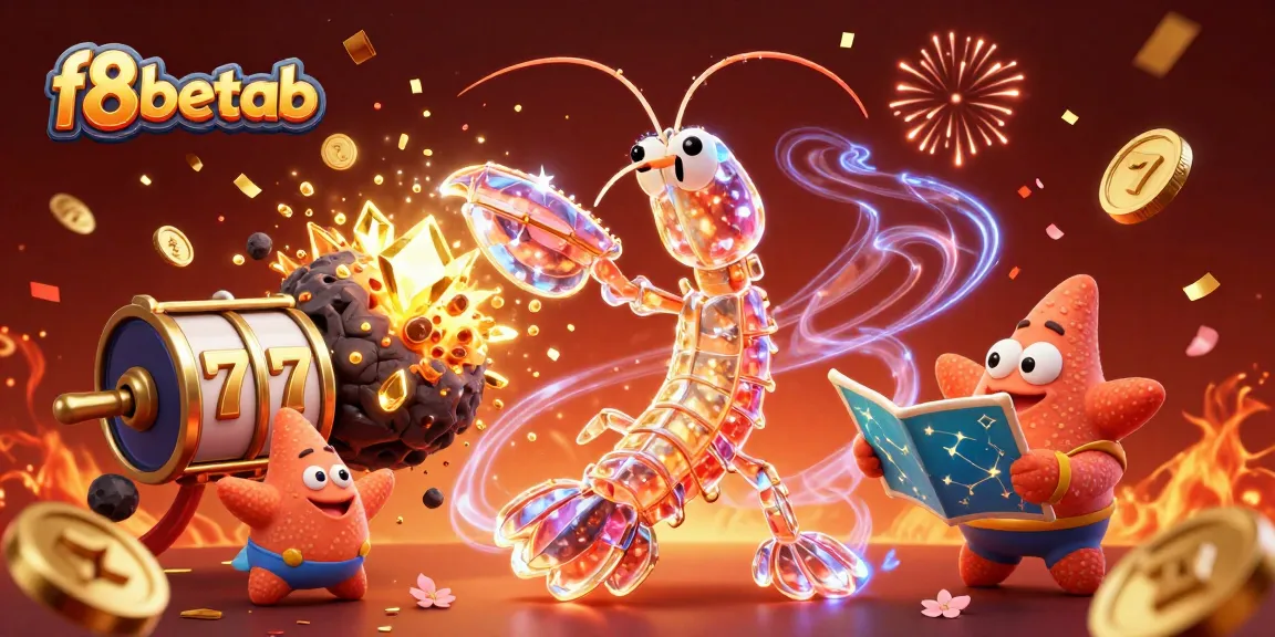Engage with f8betab in this vibrant 3D casino scene featuring galactic samurai and slot reels.