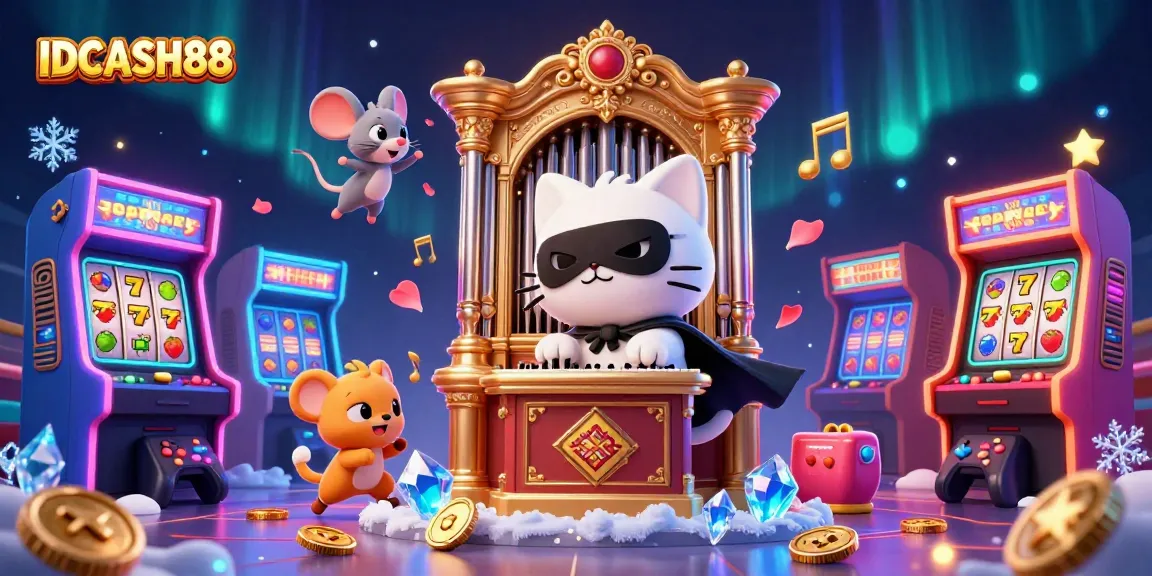 Experience the thrilling world of IDCASH88 with vibrant slot machines and engaging game scenes.