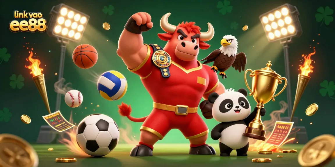 Experience the thrill with link vao ee88, featuring iconic mascots in a vibrant casino scene.