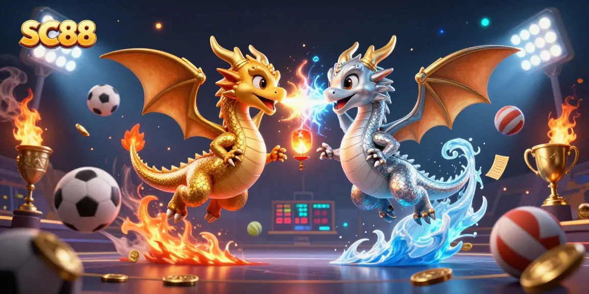 Bet on SC88 with dynamic dragons and sports elements in a thrilling casino scene.