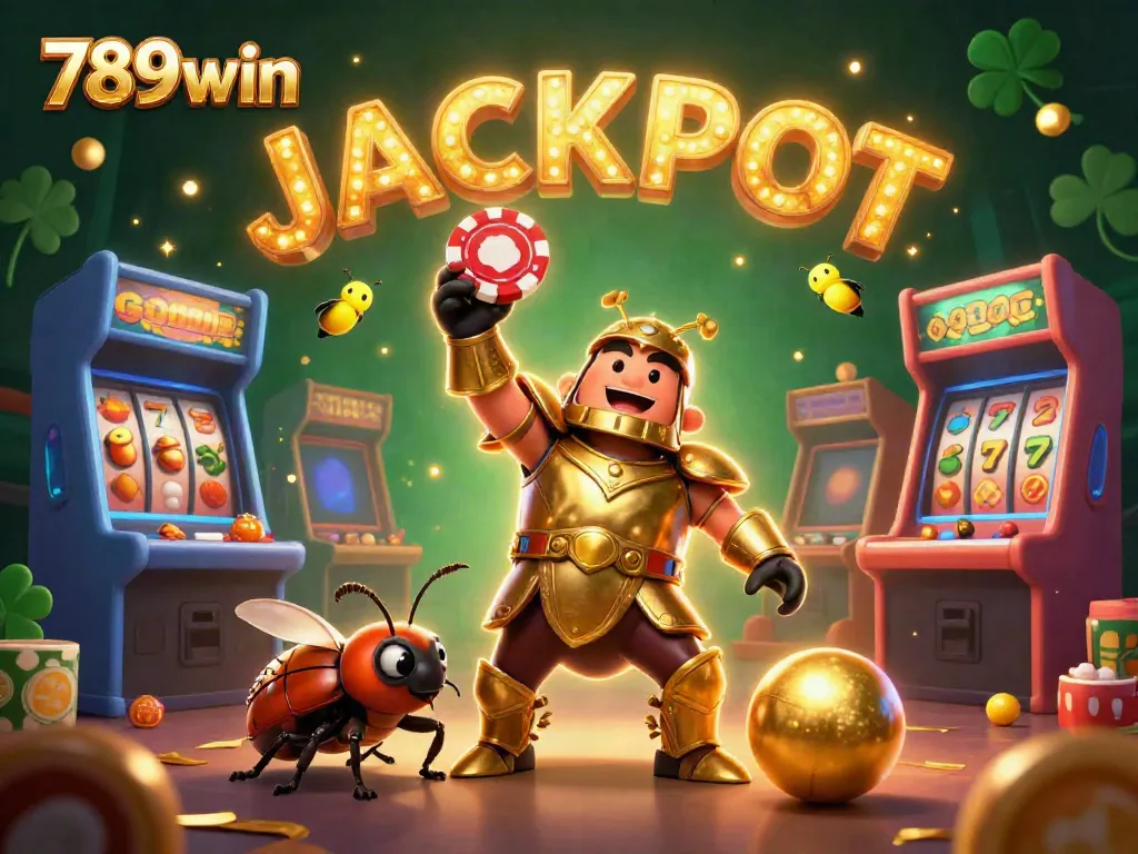 Engage in thrilling gameplay with 789win featuring a victorious beetle and jackpot elements.
