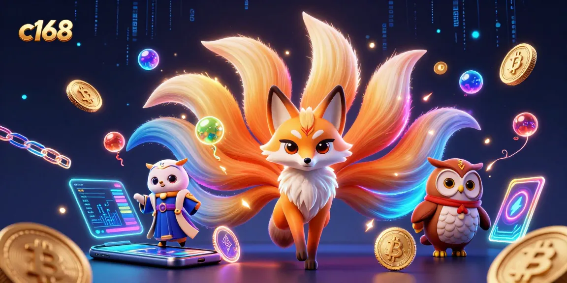 Join the excitement of c168 with a vibrant 3D illustration featuring gaming elements and spirit characters.