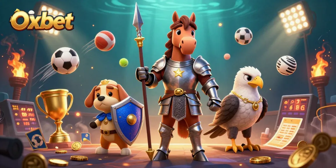 Engage with the dynamic Oxbet experience, featuring a medieval knight, squire, and falcon in a vibrant 3D rendition.