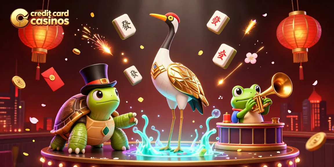 Experience the thrill of winning at credit card casinos with playful 3D characters in a dynamic casino scene.