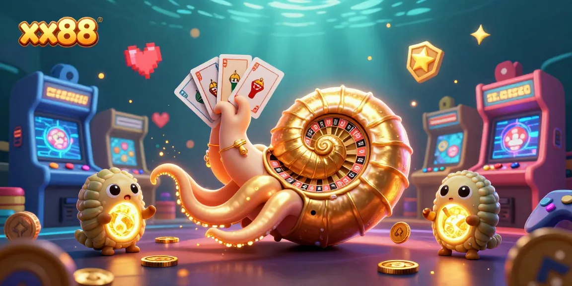 Engage with xx88 at the vibrant casino scene featuring a giant nautilus and glowing game elements.