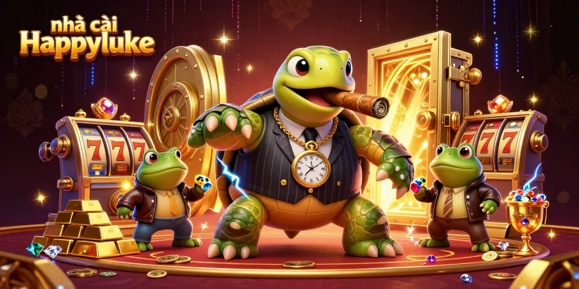 Experience excitement at nhà cái Happyluke with a vibrant 3D casino scene showcasing rich gambling elements.