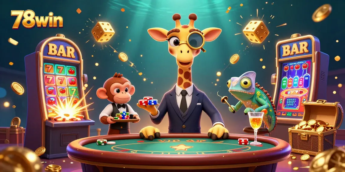Experience the thrill of 78win with a high-roller giraffe at an exciting casino scene!
