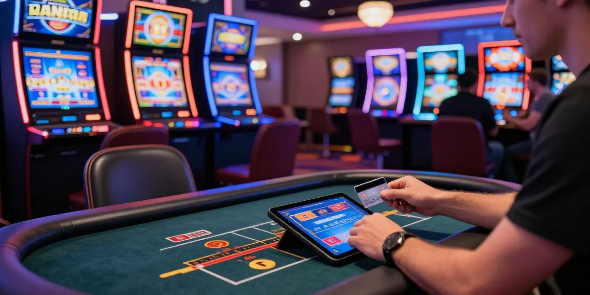 Player using a credit card at an online casino, engaging with vibrant games and dynamic atmosphere, showcasing excitement in credit card casinos.