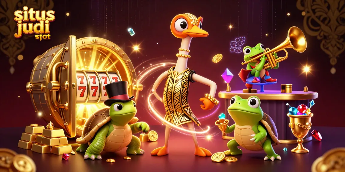 Menang besar di situs judi slot dengan banyak simbol dan harta karun yang bersinar.