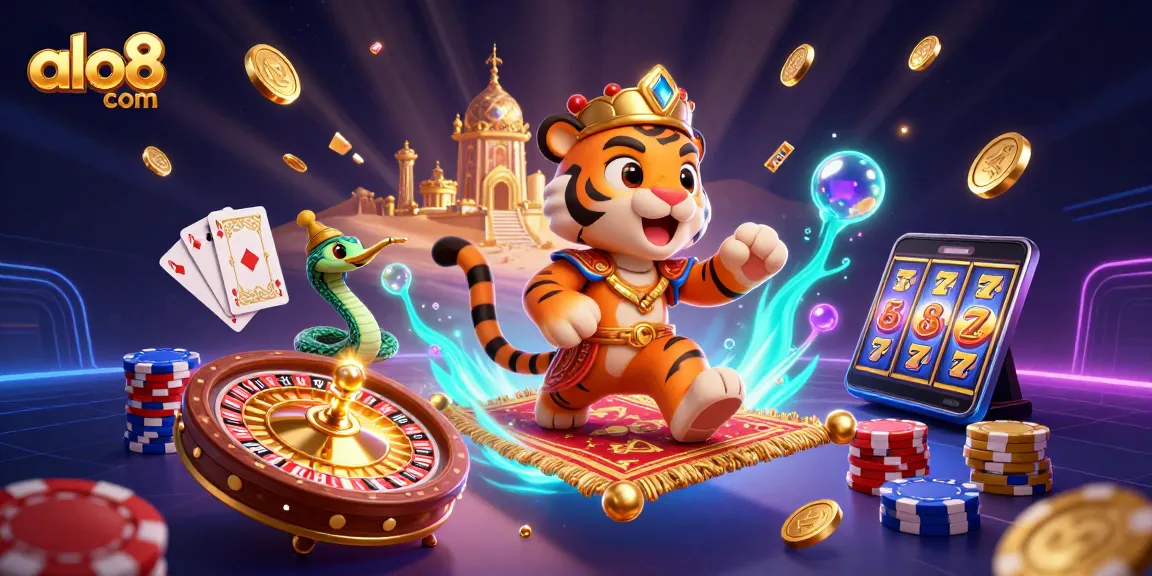 Experience excitement at alo8 com with a vibrant 3D casino scene featuring dynamic characters and captivating game elements.