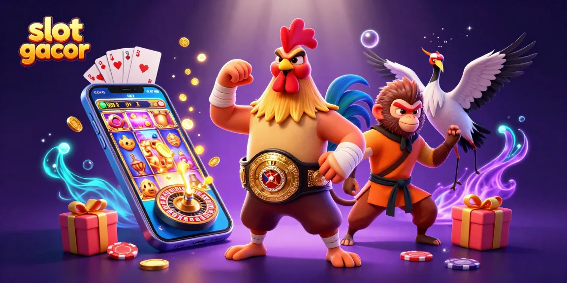 Spin and win with slots at slot gacor, featuring roaring characters and dynamic gambling elements.