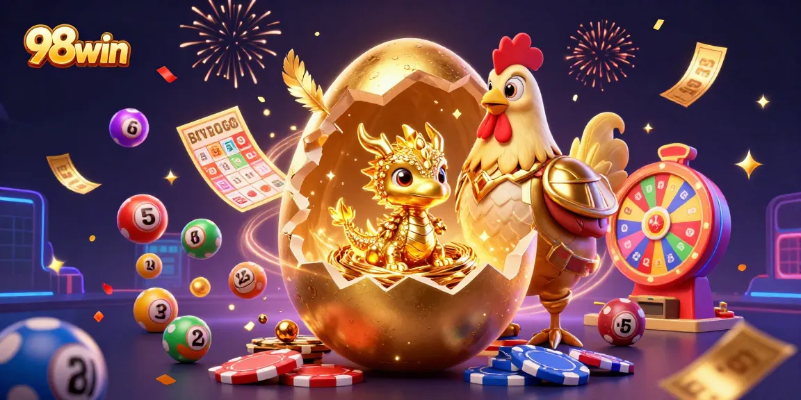 Experience the thrill of winning at 98win with an exciting 3D illustration of a golden dragon and poker chips.
