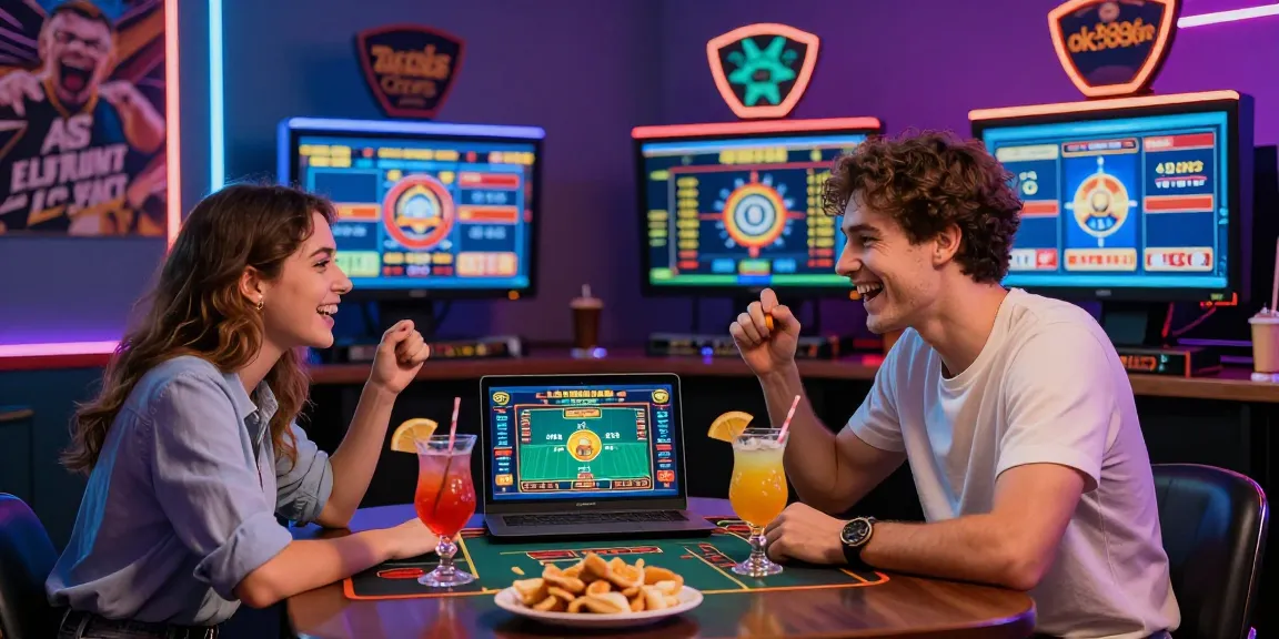 Enjoying a live casino experience at ok8386.com with vibrant atmosphere and snacks.