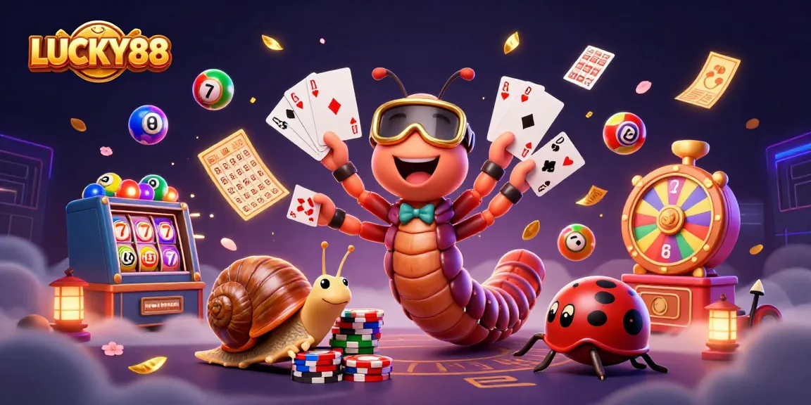 Experience LUCKY88 with thrilling gameplay featuring cartoon characters and vibrant casino elements.