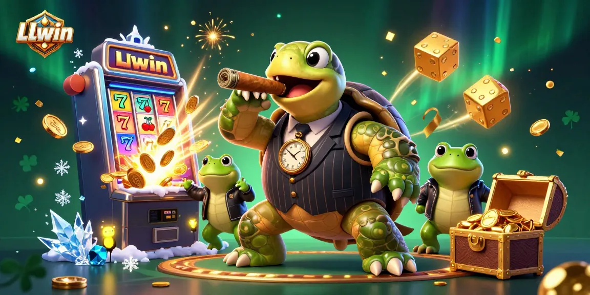 Experience thrilling wins at LLwin with a lively slot machine and vibrant gaming characters.