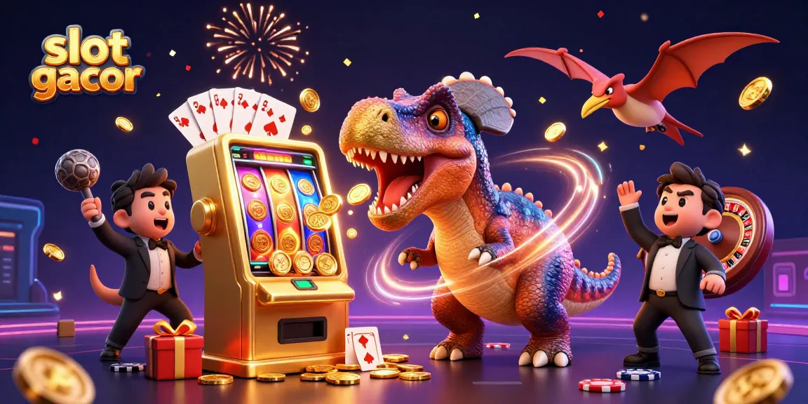 Experience slot gacor excitement as a pachycephalosaurus triggers a jackpot win surrounded by casino elements.