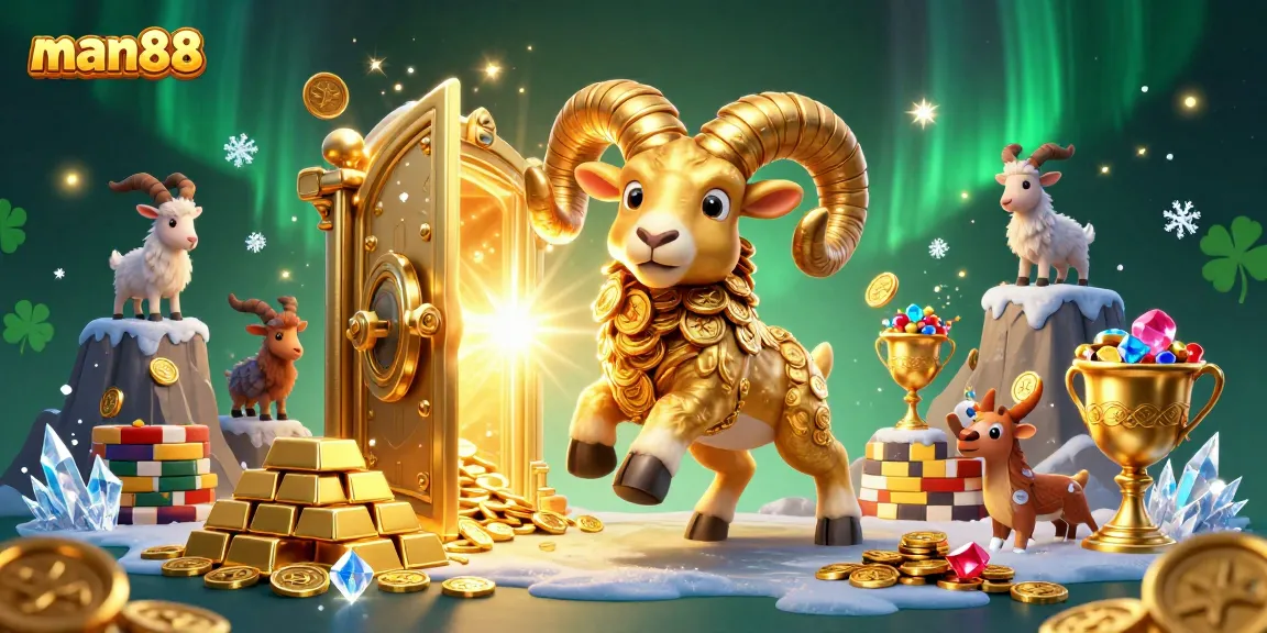 Experience thrilling moments with man88 as a massive golden ram charges through riches in a vibrant casino.