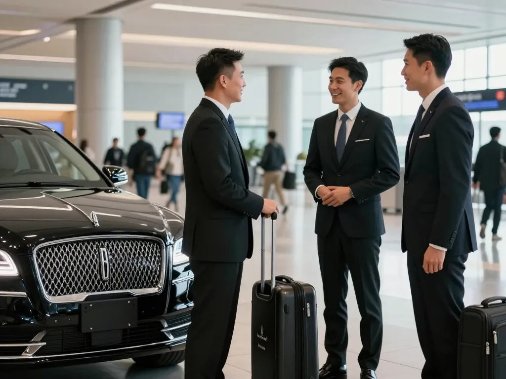 Experience premium limo service to O’Hare from Naperville with elegant chauffeur greeting clients.