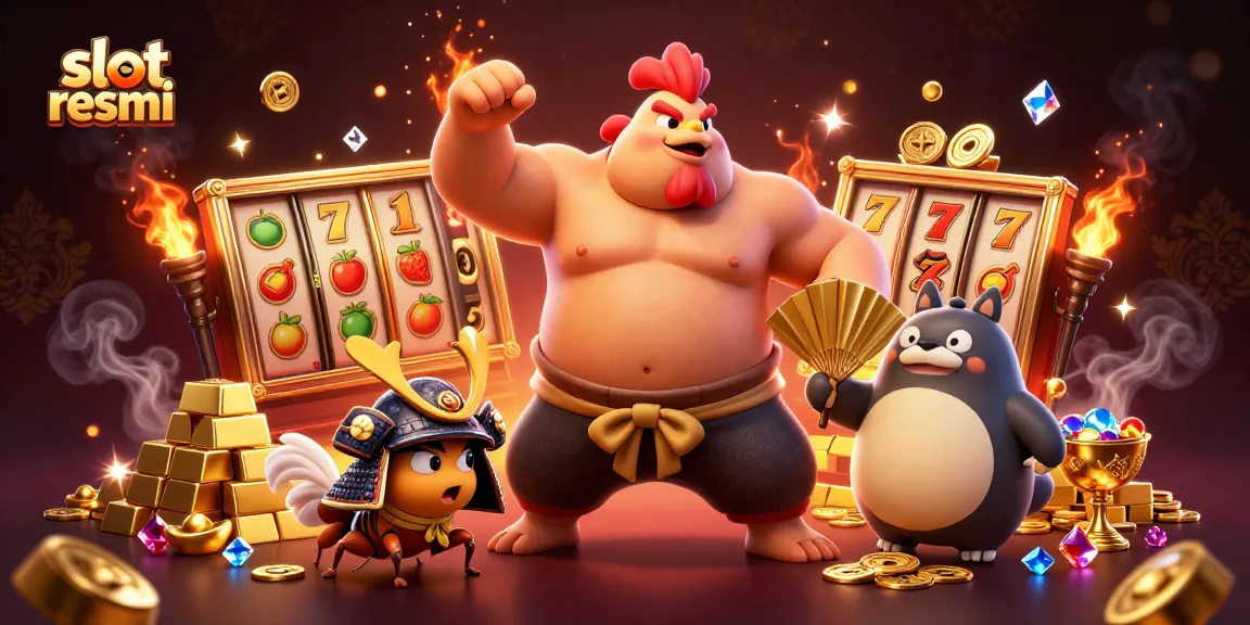 Engage with the lively scene featuring slot resmi elements and dynamic characters amidst golden treasures.