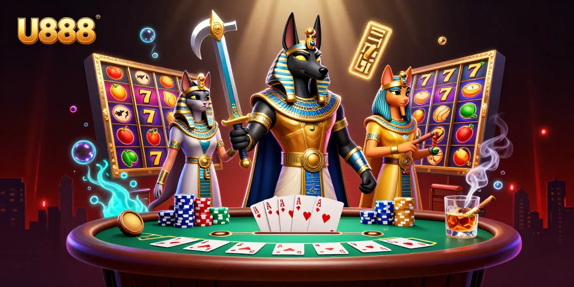 Engage with U888 as Anubis guards spinning slot reels, enriching your gaming experience.