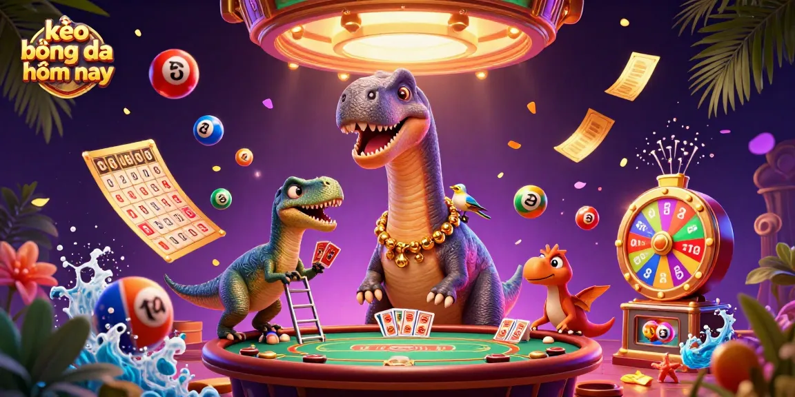 Engage with kèo bóng đá hôm nay through a vibrant scene filled with playful characters and dynamic casino elements.
