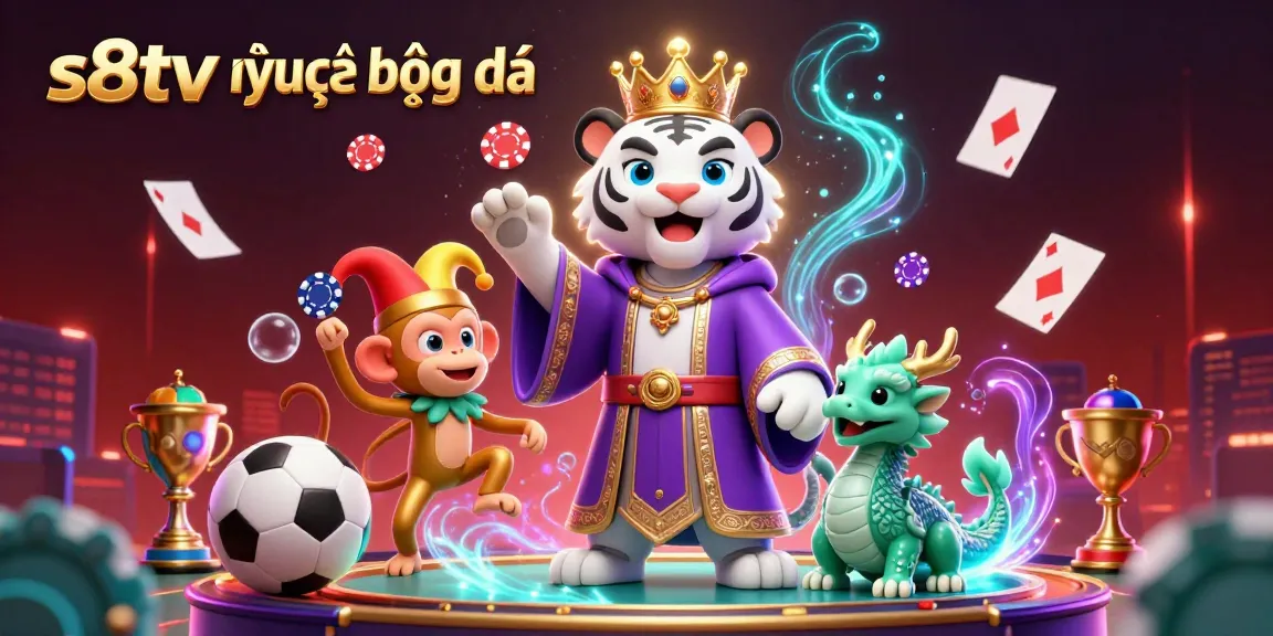 s8tv trực tiếp bóng đá showcases a dynamic scene of engaging sports betting action, featuring a lively 3D tiger and playful monkey.