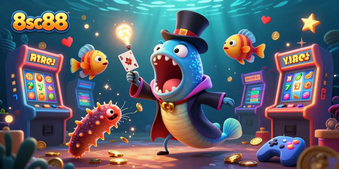 Win big at 8sc88 with a vibrant 3D casino scene featuring unique sea creatures and jackpot elements.