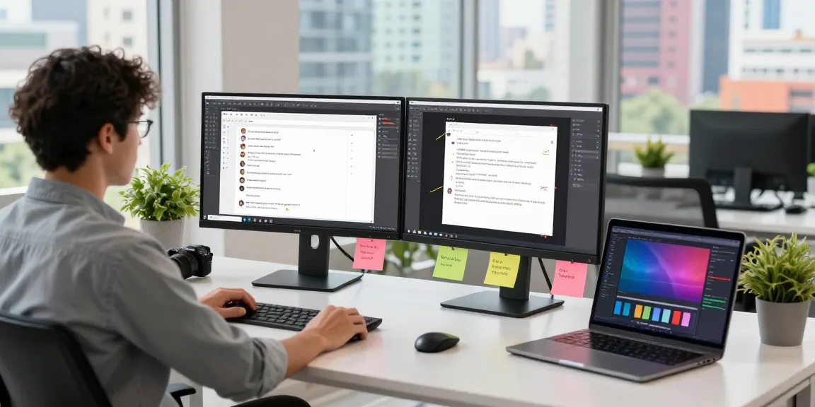 Snipaste screenshot tool in a modern workspace with multiple monitors displaying design applications and collaborative chats.