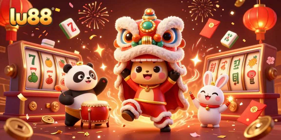 Experience winning vibes at lu88 with dynamic characters celebrating Chinese New Year in a vibrant casino.
