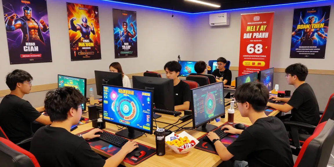 Exciting session of game bài đổi thưởng in a vibrant gaming lounge with diverse players and engaging visuals.
