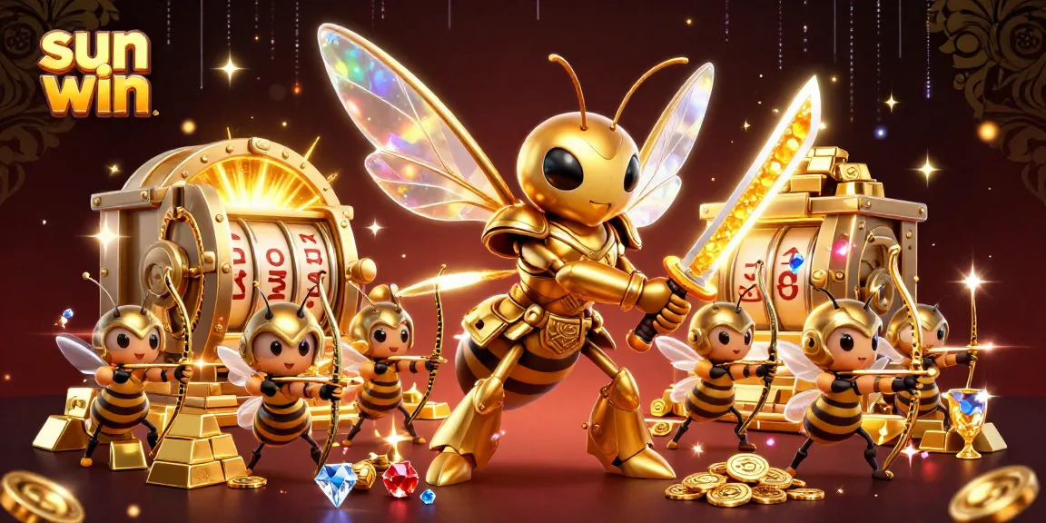 Experience the vibrant sun win casino adventure with 3D cartoon bee warriors and themed elements.