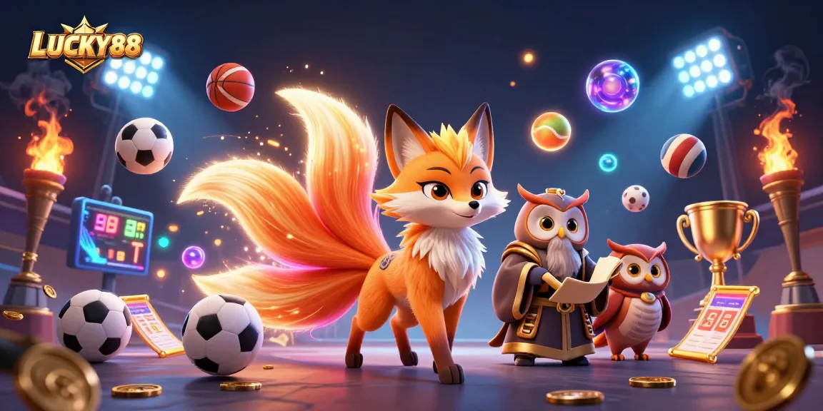 Experience thrilling bets with LUCKY88 in this vibrant 3D gaming scene featuring sports action.