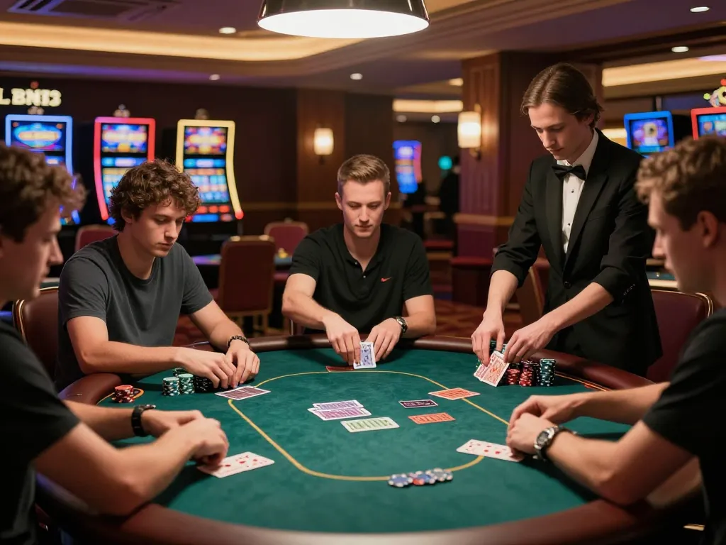 sunwingo players engaged in high-stakes poker action with intense focus and stacked chips.