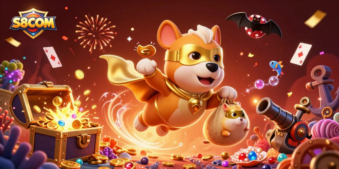 Experience the thrill with S8COM as our superhero dog and hamster soar through a rich, dynamic gambling scene.