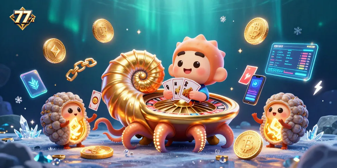 Win with exciting gaming elements at 77win: a vibrant 3D casino illustration.