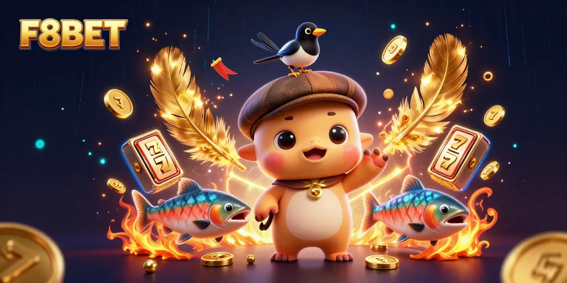 F8BET offers playful 3D cartoon gaming excitement with Nessie and friends in a vibrant casino scene.