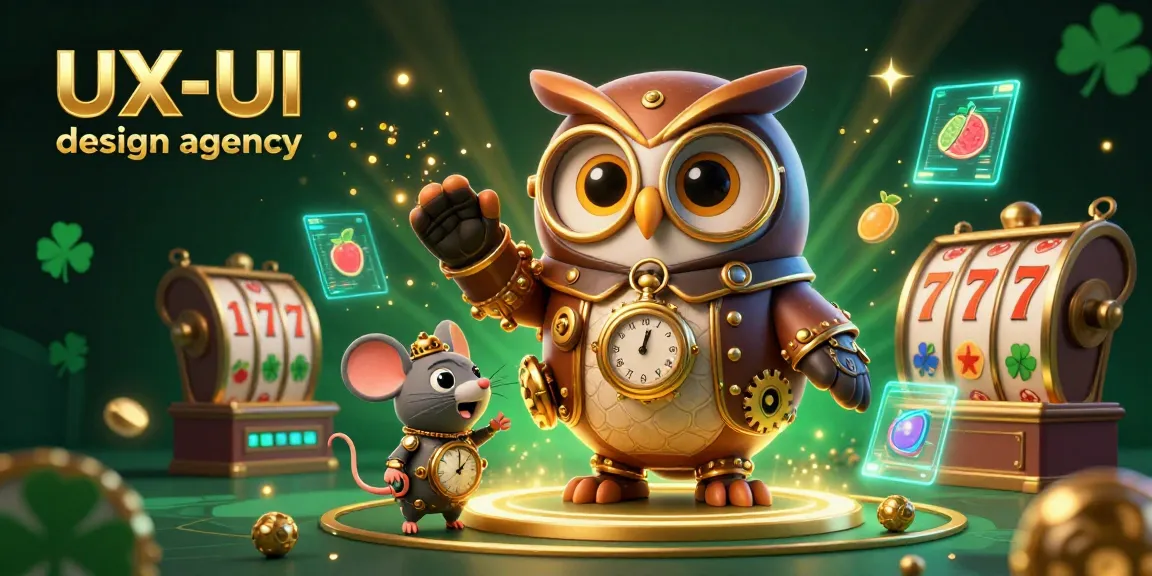 Engage with the innovative designs of a UX/UI design agency, featuring a casino adventure illustration.