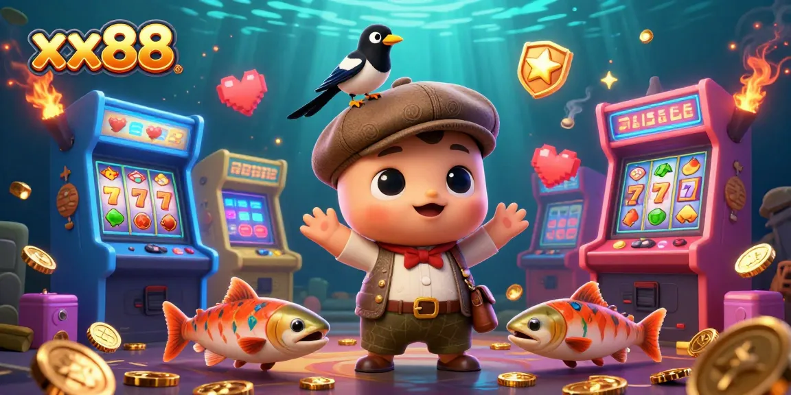 Experience the thrill of xx88 in a vibrant casino scene with playful characters and gaming elements.