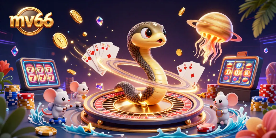 Experience thrilling gameplay at mv66 with a colorful casino illustration featuring roulette, cards, and betting.