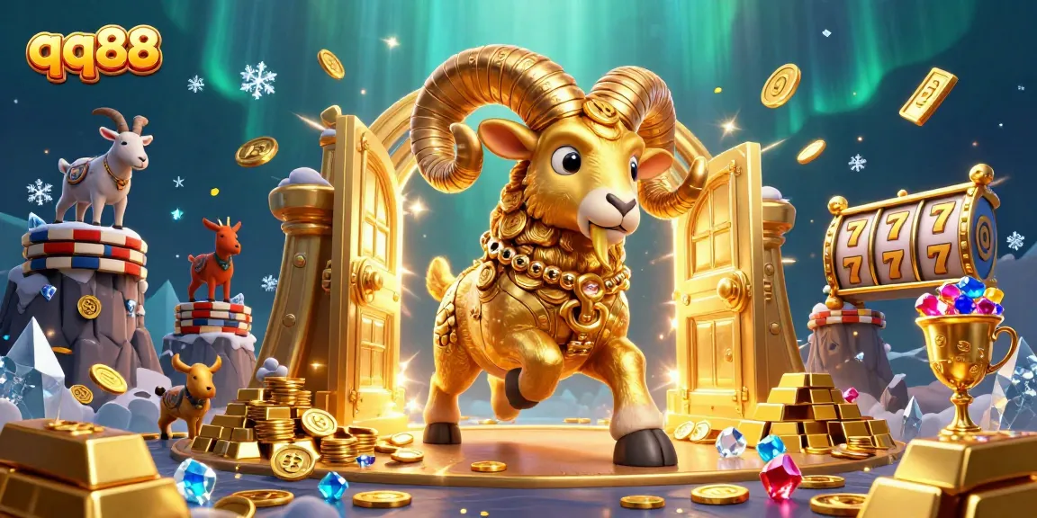 Experience thrilling slots action with qq88 in a vibrant 3D casino scene bursting with treasures.